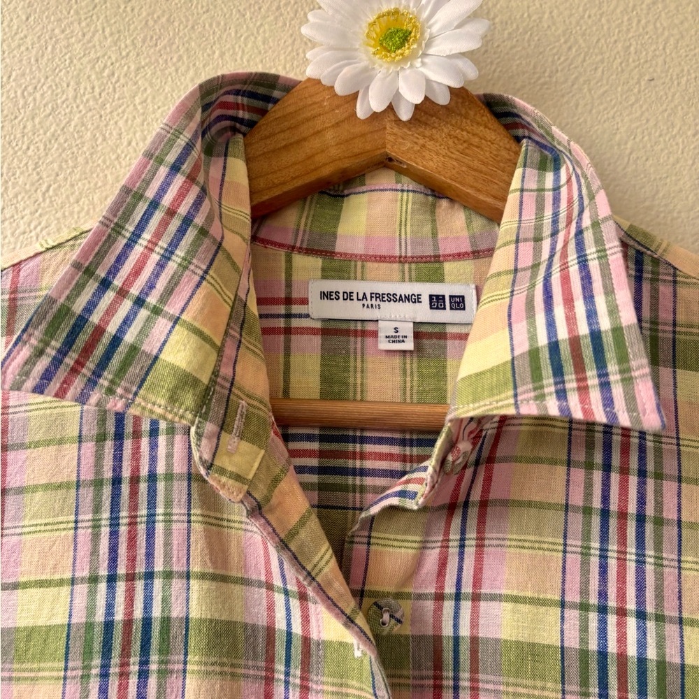 Ines de la Fressange for Uniqlo plaid linen/linen long sleeve shirt dress. NWOT - Picture 2 of 8